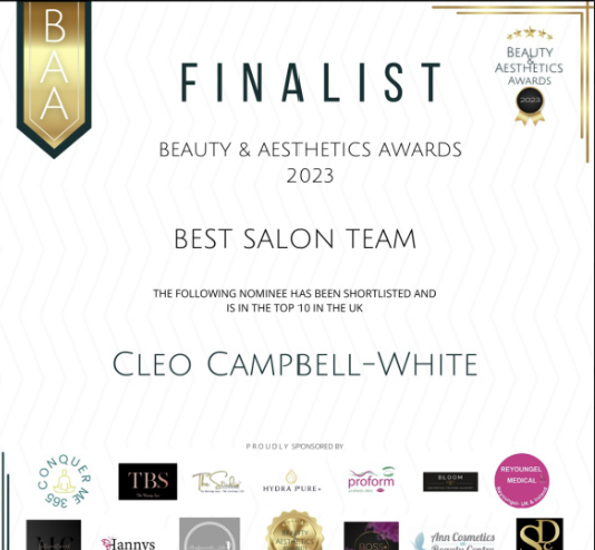 Beauty & Aesthetics Awards 2023 - Best Salon Team - Top 10 UK Finalist