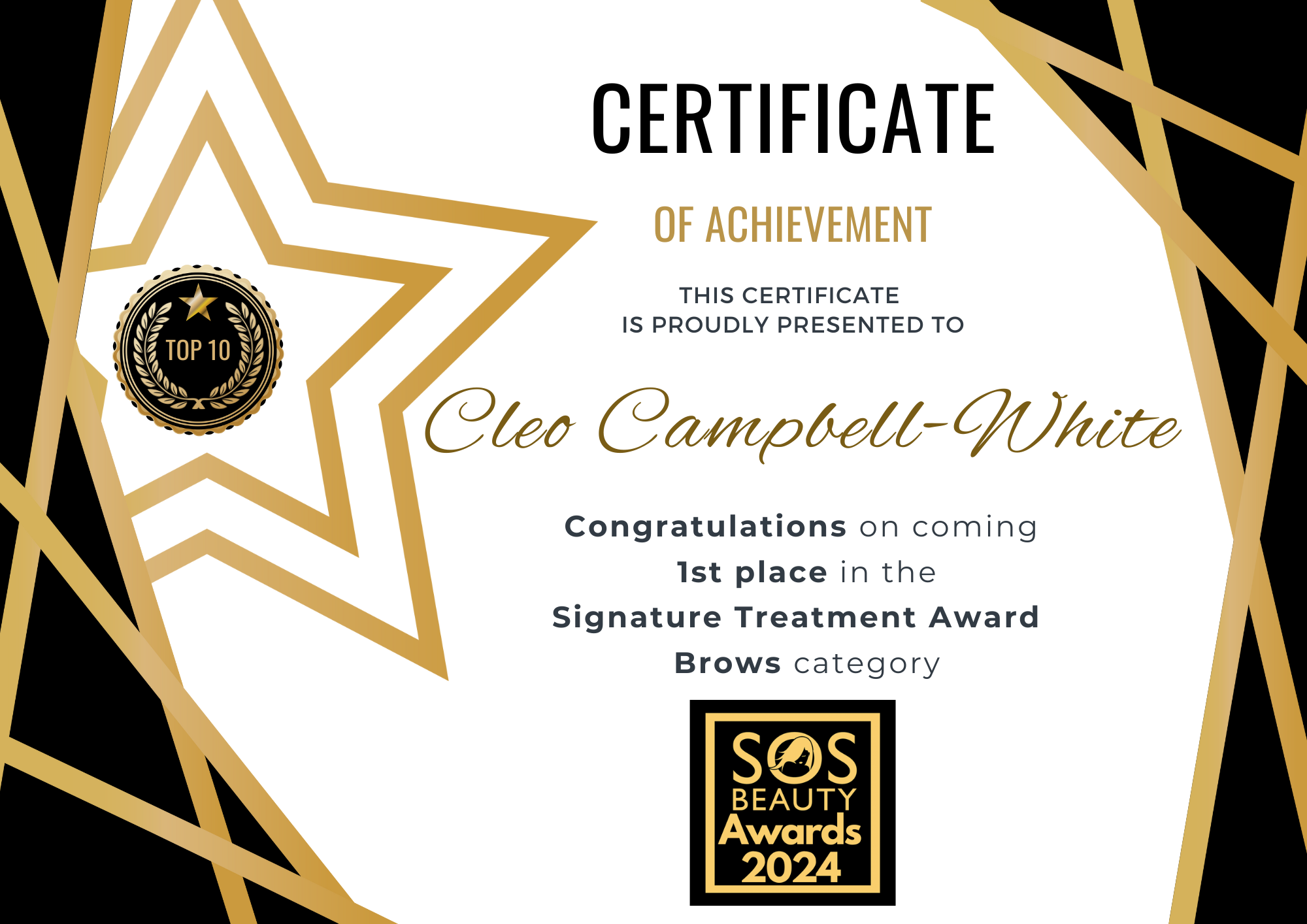 SOS Beauty Awards 2024 - 1st Place - Signature Treatment, Brows