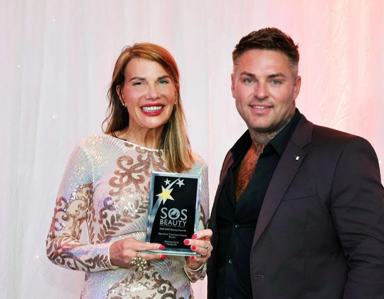 Cleo Campbell-White receiving the SOS Beauty Awards 2024 Signature Treatment Award for Brows